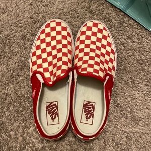 Vans slip ons red checkerboard.